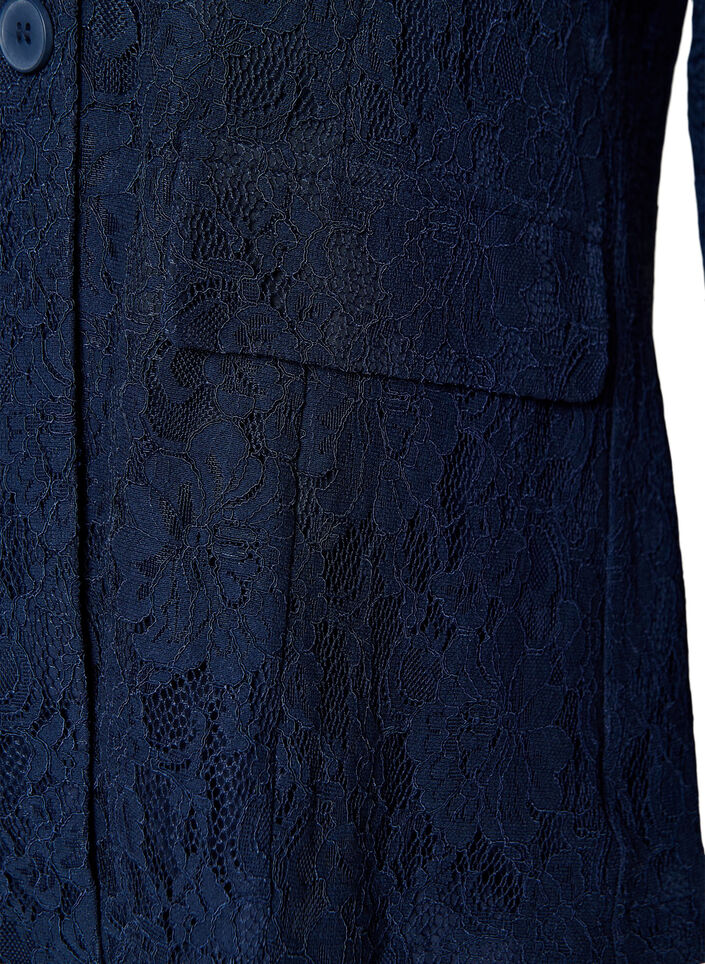 Koronkowy blezer zapinany na guziki, Niebieskie, Packshot image number 3