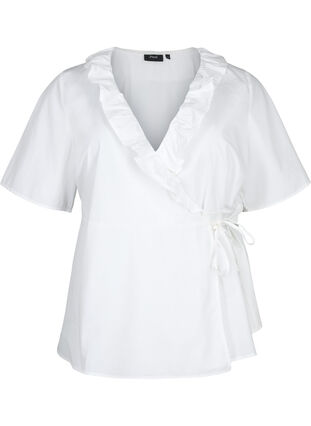 Bluzka z krótkim rekawem i falbanka, Bright White, Packshot image number 0