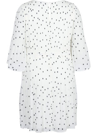 Wzorzysta plisowana sukienka z wiazaniem, Bright White w. Dots, Packshot image number 1