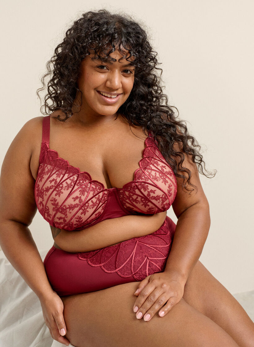 Stringi hipster w mikrofibry z koronkowym detalem, Ciemnobordowy, Image image number 0