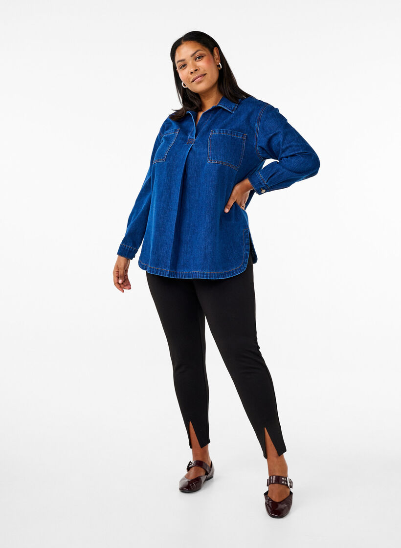 Wiskozowe legginsy z rozcieciem z przodu, Czarne, Model image number 0