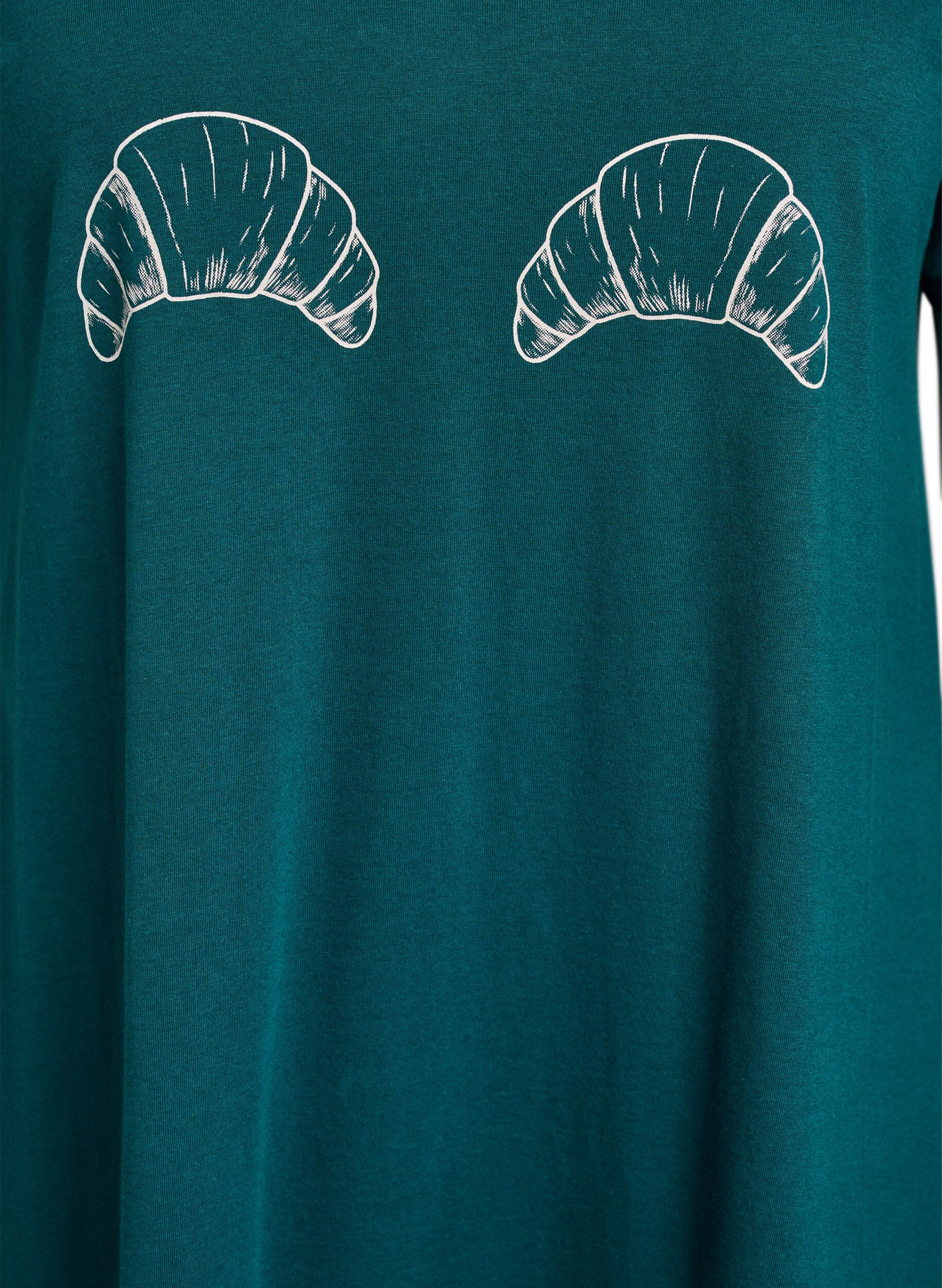 ZizziKoszula nocna z bawelny organicznej z dekoltem w szpic, Zielony, Packshot image number 2