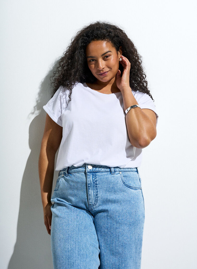 Koszulka z kr&oacute;tkimi rekawami wykonana z mieszanki bawelny, Biały, Image image number 0