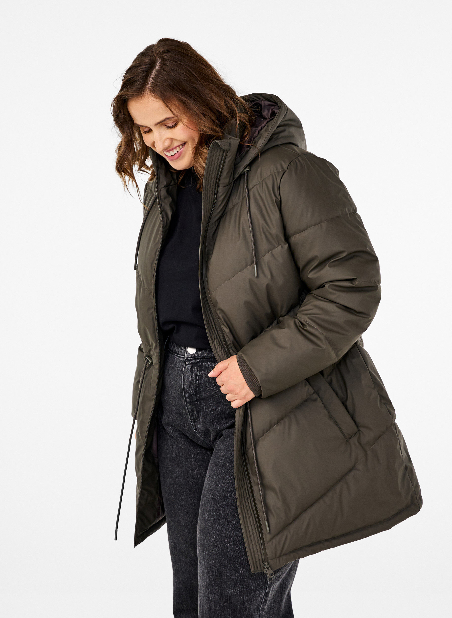 Zizzi Nieprzemakalna kurtka puchowa z kapturem, Brązowy, Model image number 0