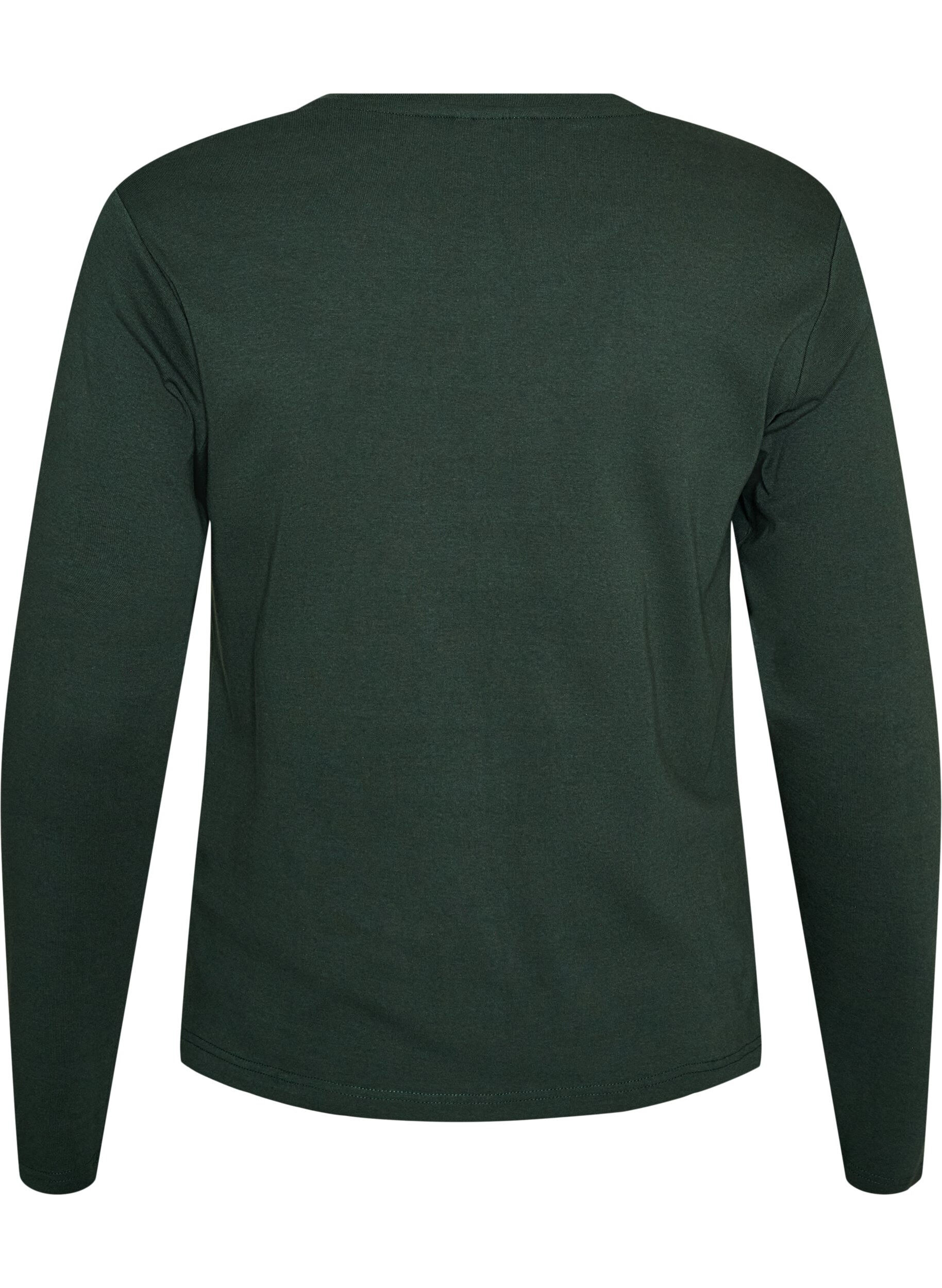 ZizziBasicowy T-shirt z dlugim rekawem i okraglym dekoltem, Zielony, Packshot image number 1