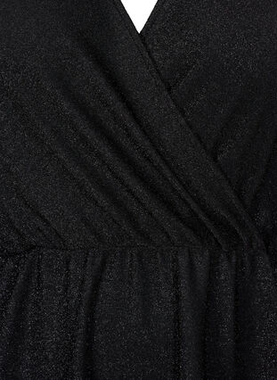 Brokatowa sukienka kopertowa z dlugimi rekawami, Black Black, Packshot image number 2