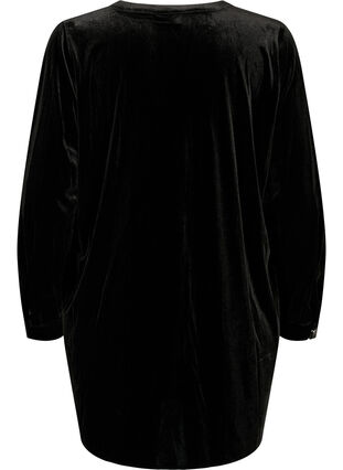  Welurowa sukienka z dlugim rekawem i dekoltem w szpic, Black, Packshot image number 1