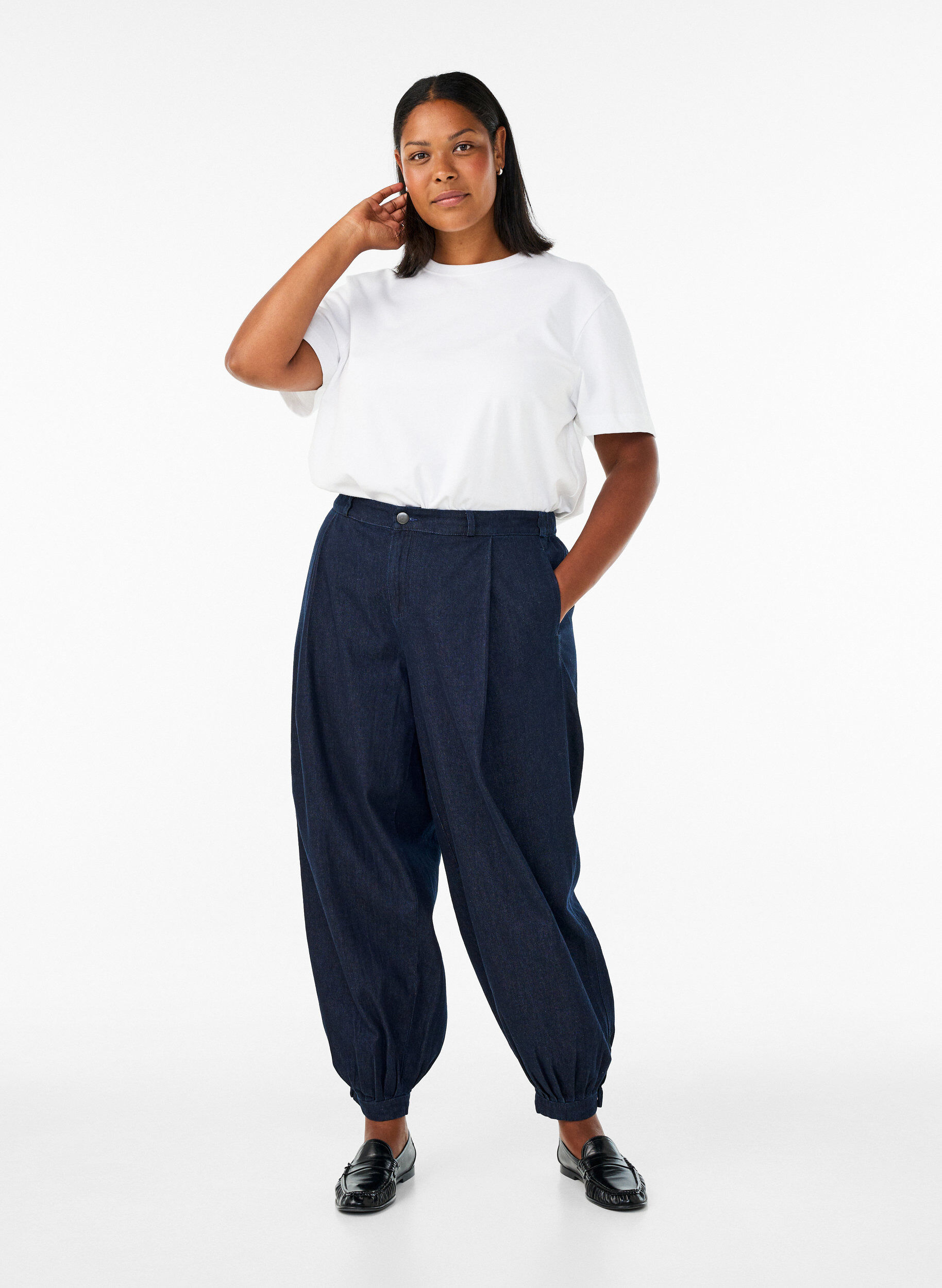 ZizziJeansy balonowe na wysoka talie, Niebieskie, Model image number 0