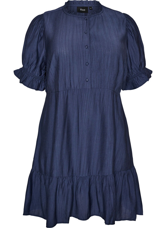 Kr&oacute;tka wiskozowa sukienka z falbankami, Niebieskie, Packshot image number 0
