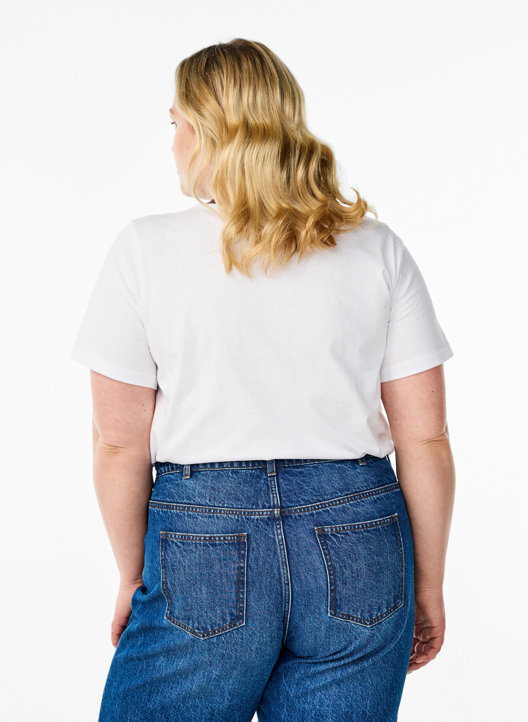 Zizzi T-shirt z tekstem i kontrastowym wykonczeniem, Biały, Model image number 2