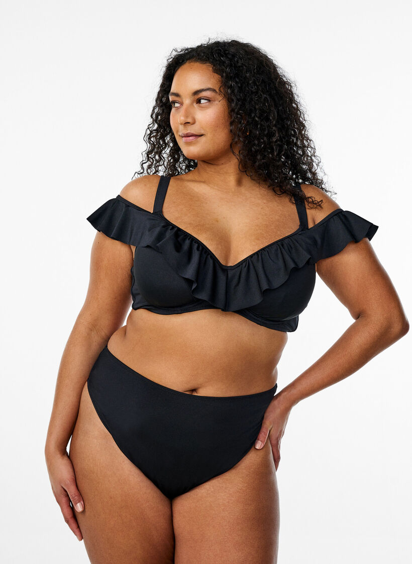 G&oacute;ra od bikini z falbankami i fiszbinami, Czarne, Model image number 1