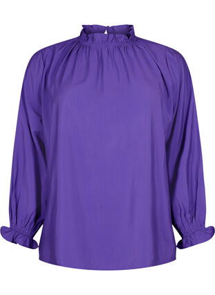Wiskozowa bluzka z dlugimi rekawami i marszczeniami, Prism Violet, Packshot image number 0