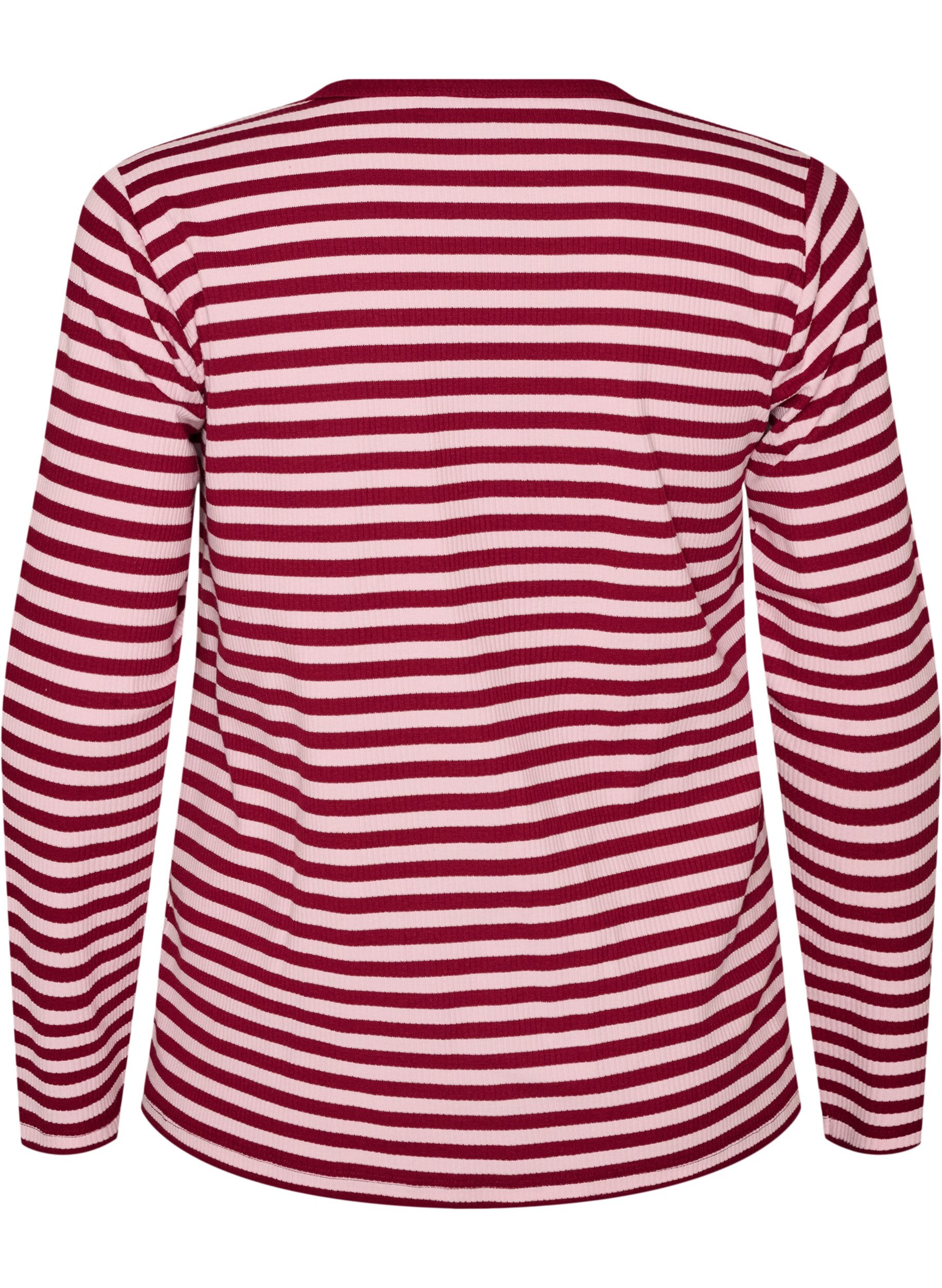 ZizziBluzka w paski z dlugim rekawem, R&oacute;żowy, Packshot image number 1