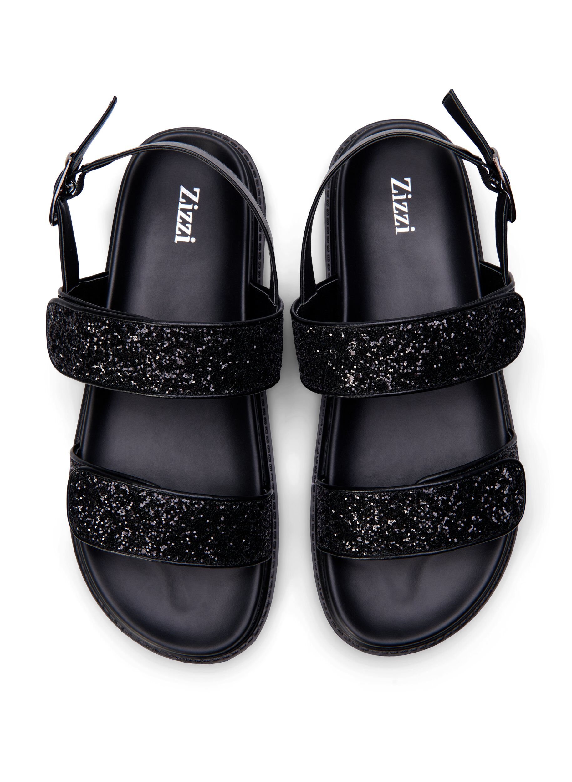 Zizzi Szerokie - Blyszczacy sandal z zapieciem na rzep, Czarne, Packshot image number 2