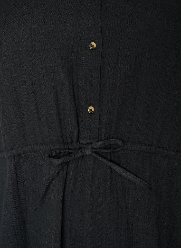 Lekka bawelniana sukienka muslinowa bez rekaw&oacute;w z tasiemka do wiazania, Czarne, Packshot image number 2