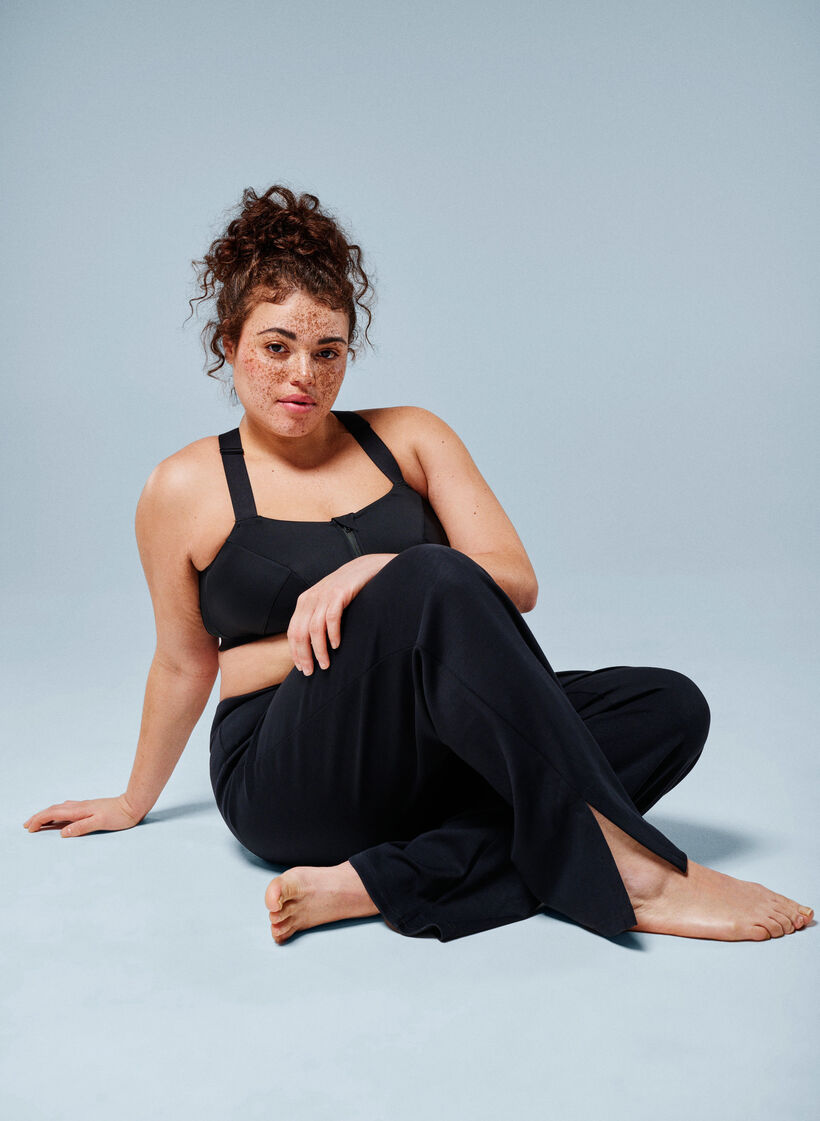 Spodnie dresowe z rozcieciami i wysokim stanem z dzianiny Flare, Czarne, Image image number 0