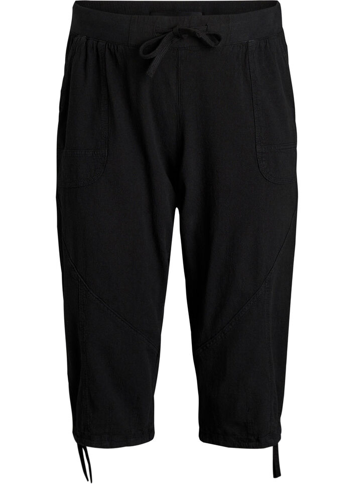 Bawelniane spodnie capri, Czarne, Packshot image number 0