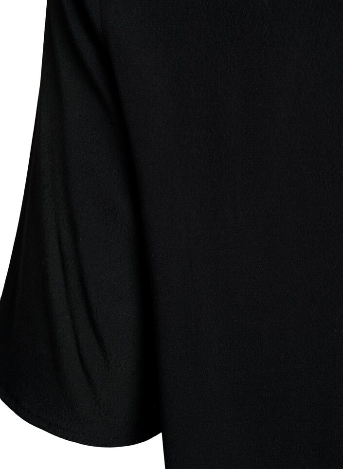 Wiskozowa bluzka z kr&oacute;tkim rekawem i nadrukiem, Czarne, Packshot image number 3