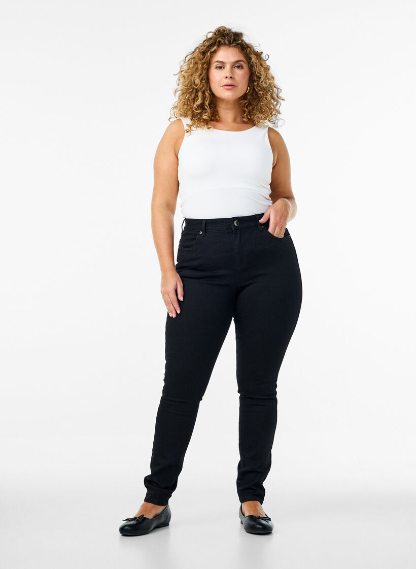Jeansy Amy o bardzo obcislym kroju z wysokim stanem, Czarne, Model image number 0