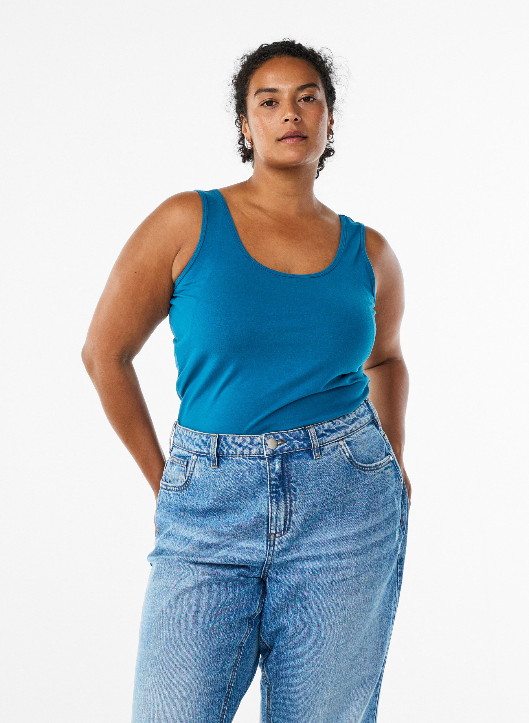 Podstawowy top bawelniany w jednolitym kolorze, Niebieskie, Model