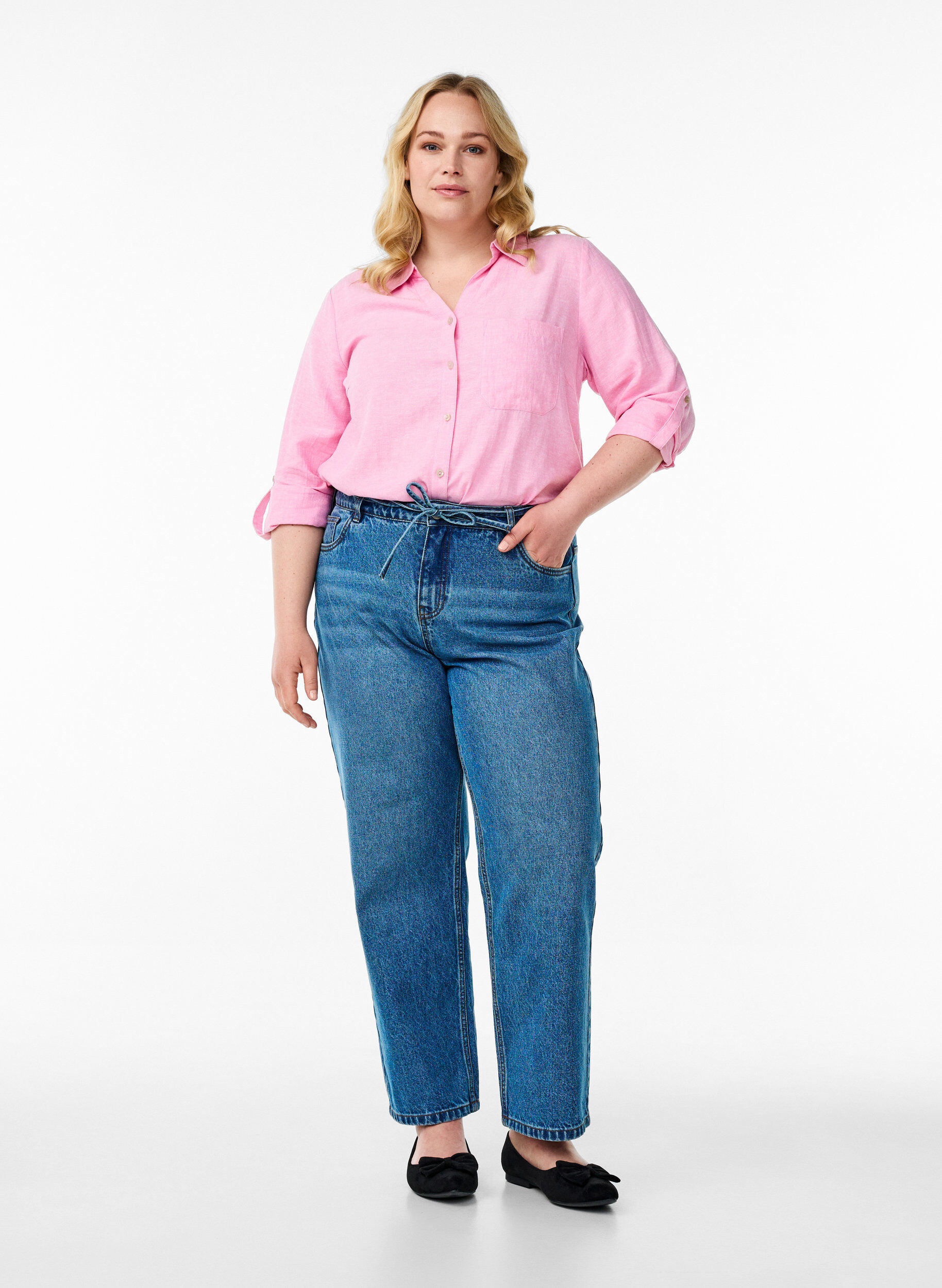 Zizzi Koszula z lnu i wiskozy z rekawami 3/4, R&oacute;żowy, Model image number 1