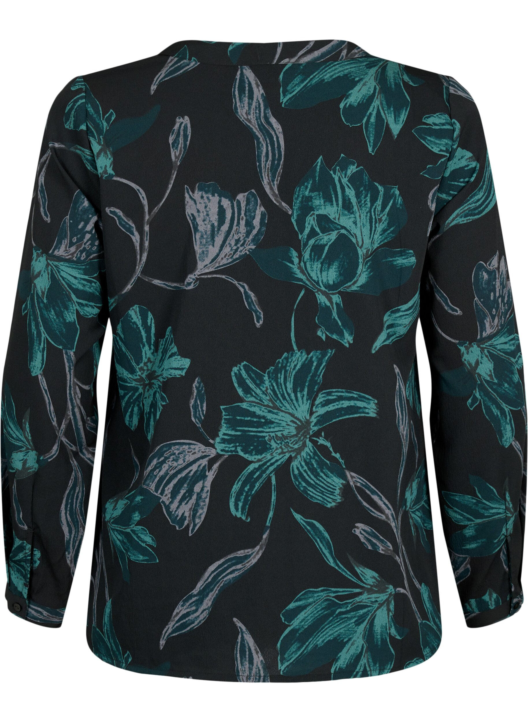 Zizzi Flash &ndash; bluzka z dlugim rekawem i nadrukiem, Black Scarab Flower, Packshot image number 1