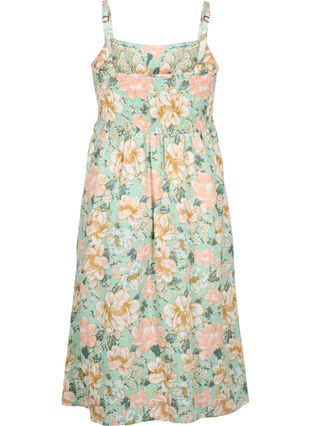 Marszczona wiskozowa sukienka w kwiaty, na ramiaczkach, Green Flower, Packshot image number 1