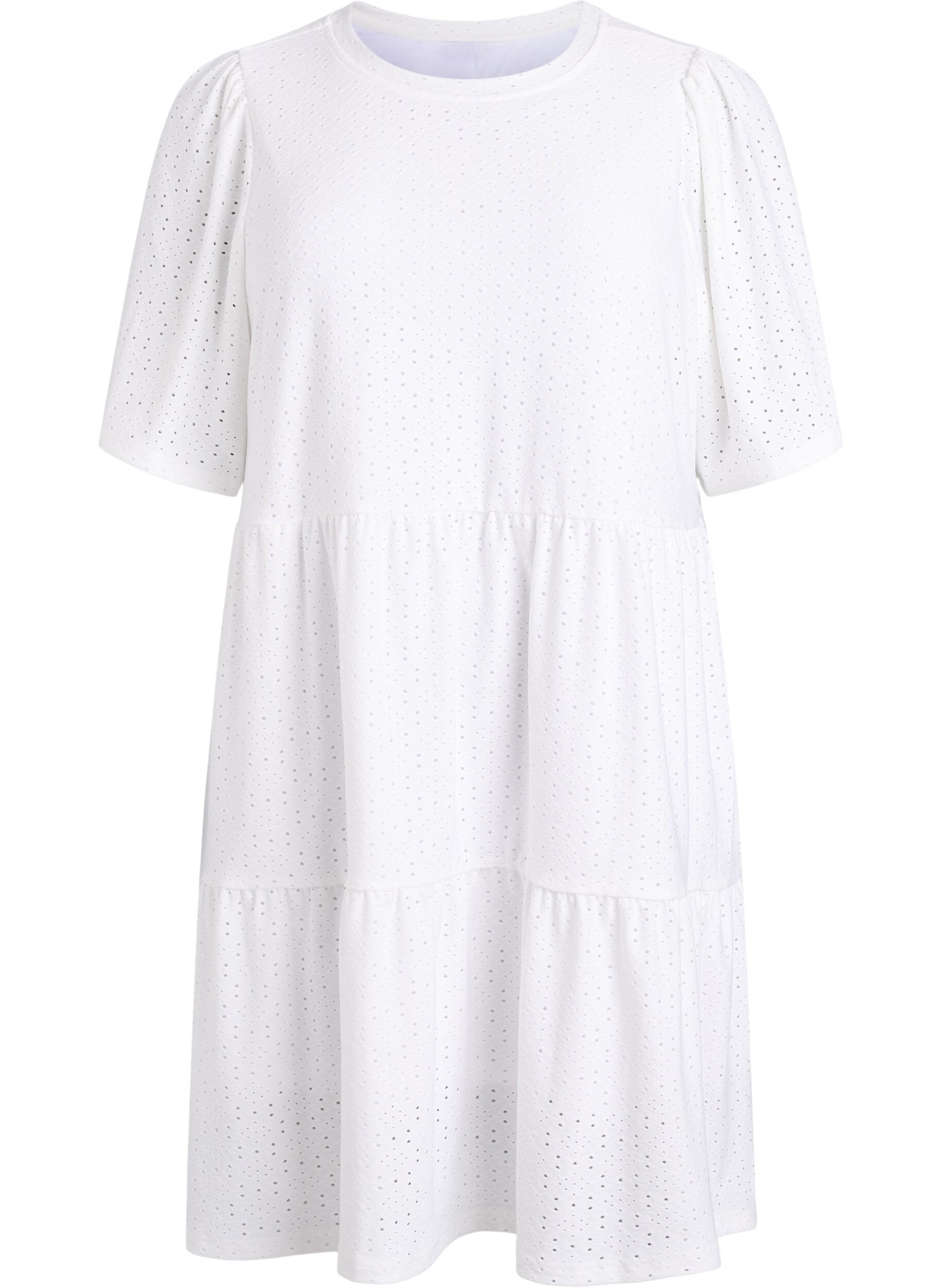 ZizziKr&oacute;tka sukienka z koronkowym motywem i kaskadowa sp&oacute;dnica, Biały, Packshot image number 0