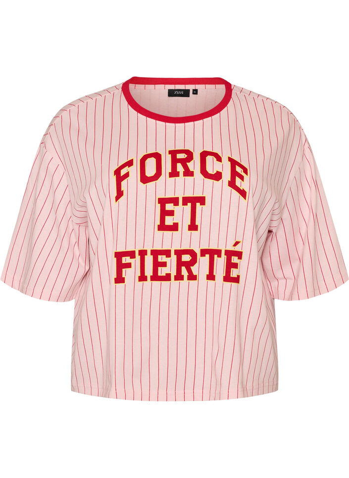 Koszulka Boxy z paskami i nadrukiem, R&oacute;żowy, Packshot image number 0