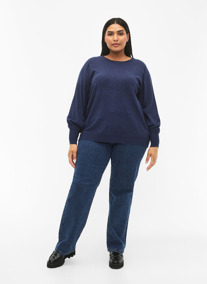 Dzianinowa bluzka z wiskozowymi rekawami i balonikami, Dress Blues Mel., Model image number 2