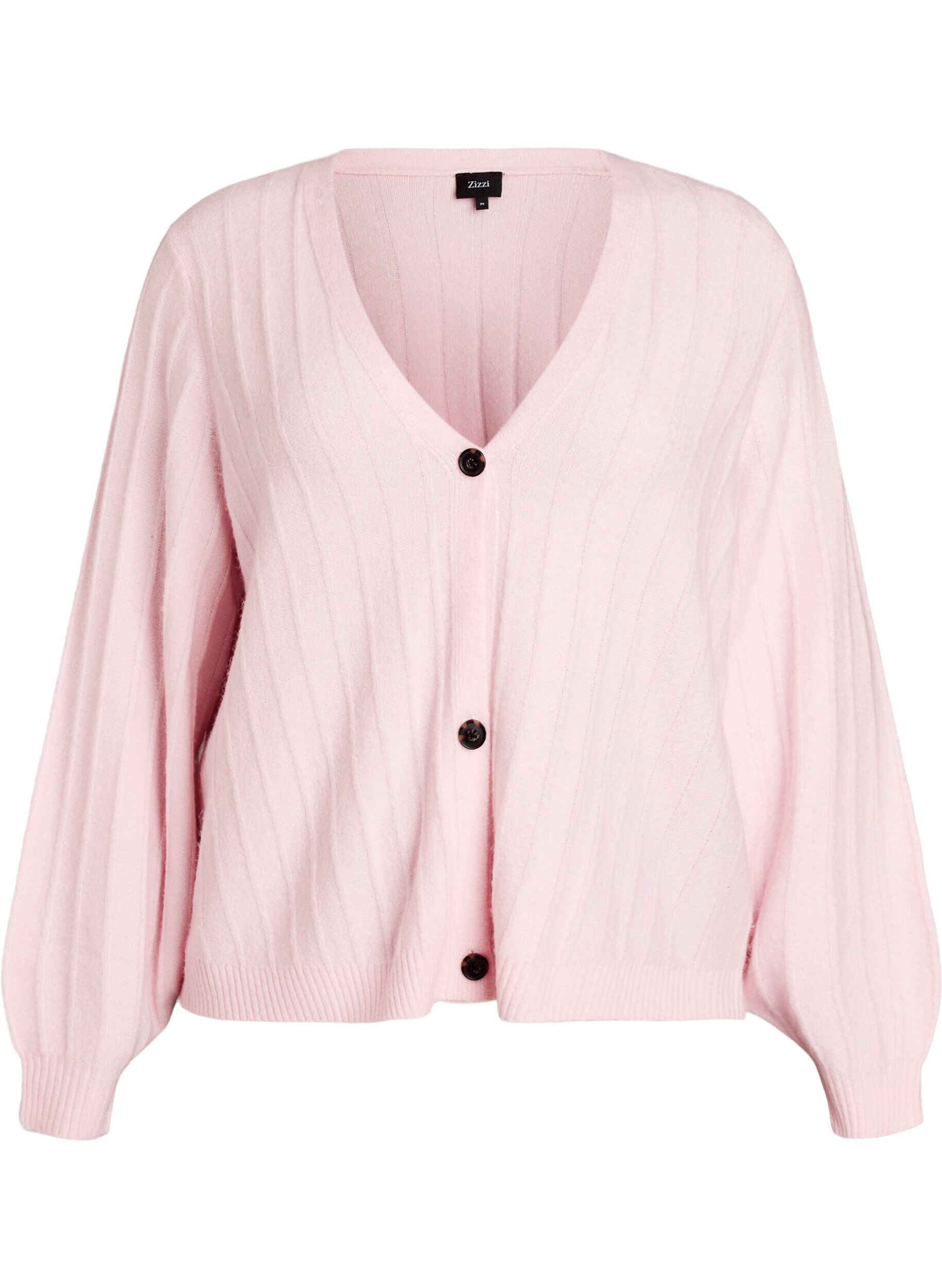 Kardigan z dzianina typu ribbing i rekawami typu balloon