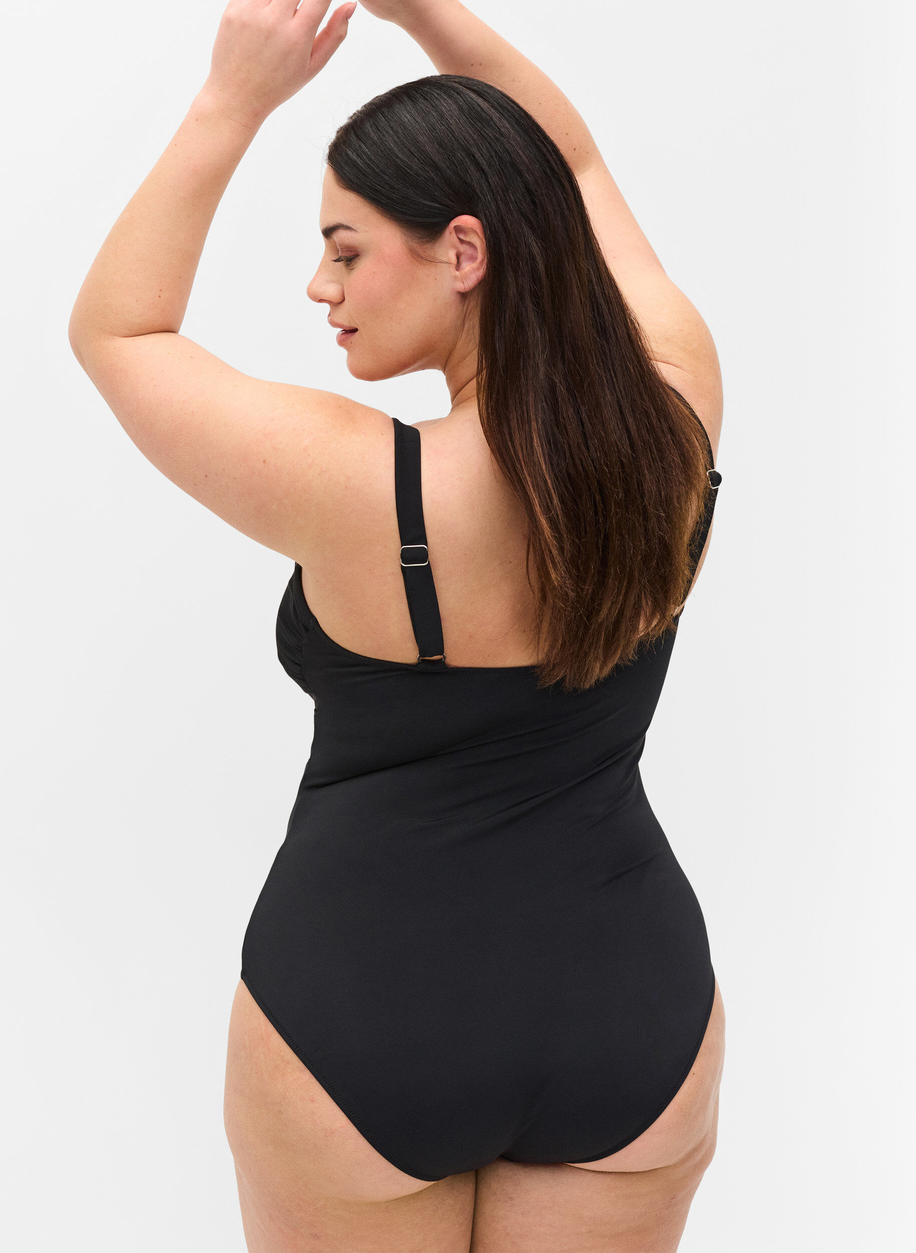 Zizzi Swimsuit with V-neck and mesh, Black, Model image number 1