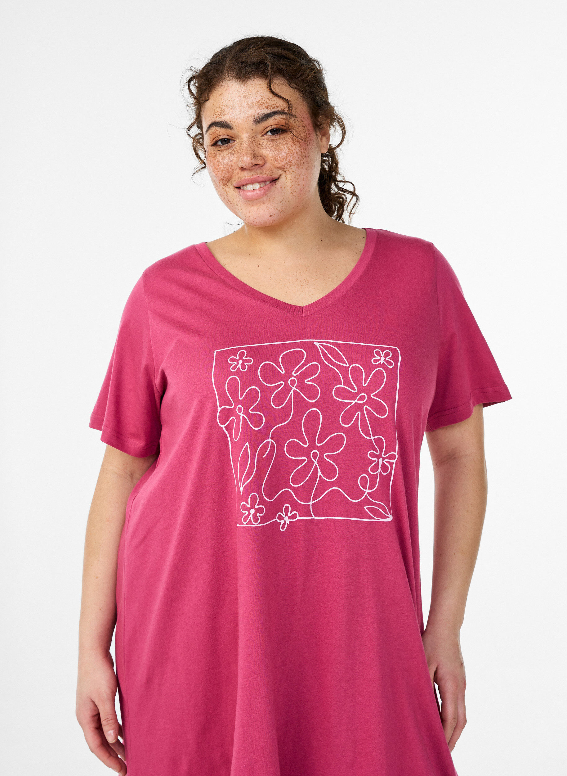 Zizzi Koszula nocna z bawelny organicznej z dekoltem w szpic, Czerwony, Model image number 2