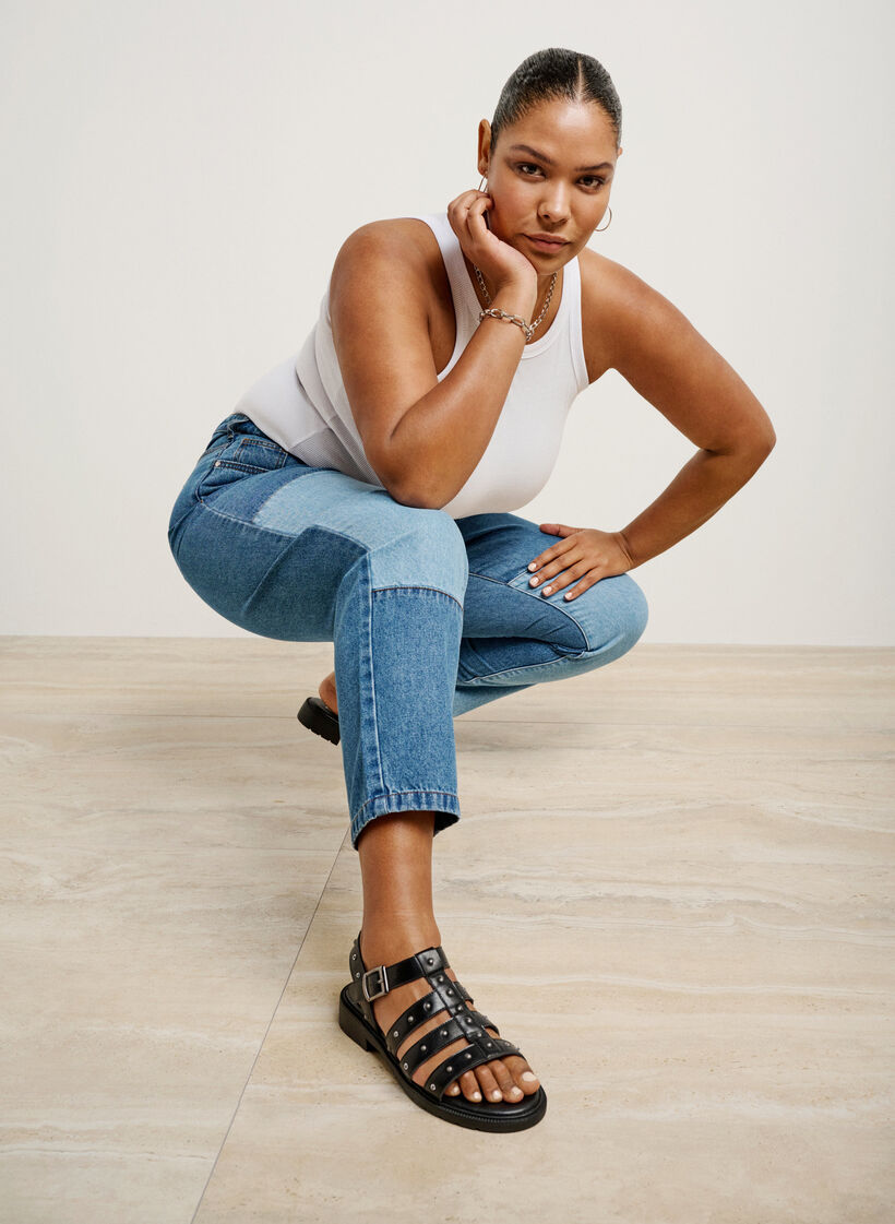 Szerokie sandaly z cwiekami, Czarne, Image image number 0