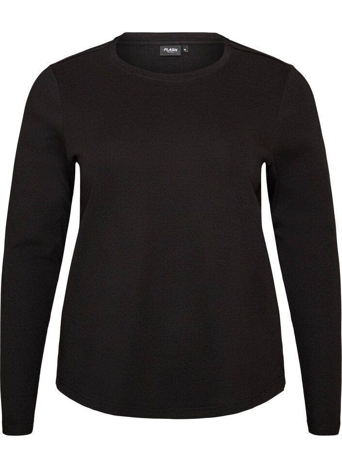 Basicowy T-shirt z dlugim rekawem i okraglym dekoltem, Czarne, Packshot image number 0