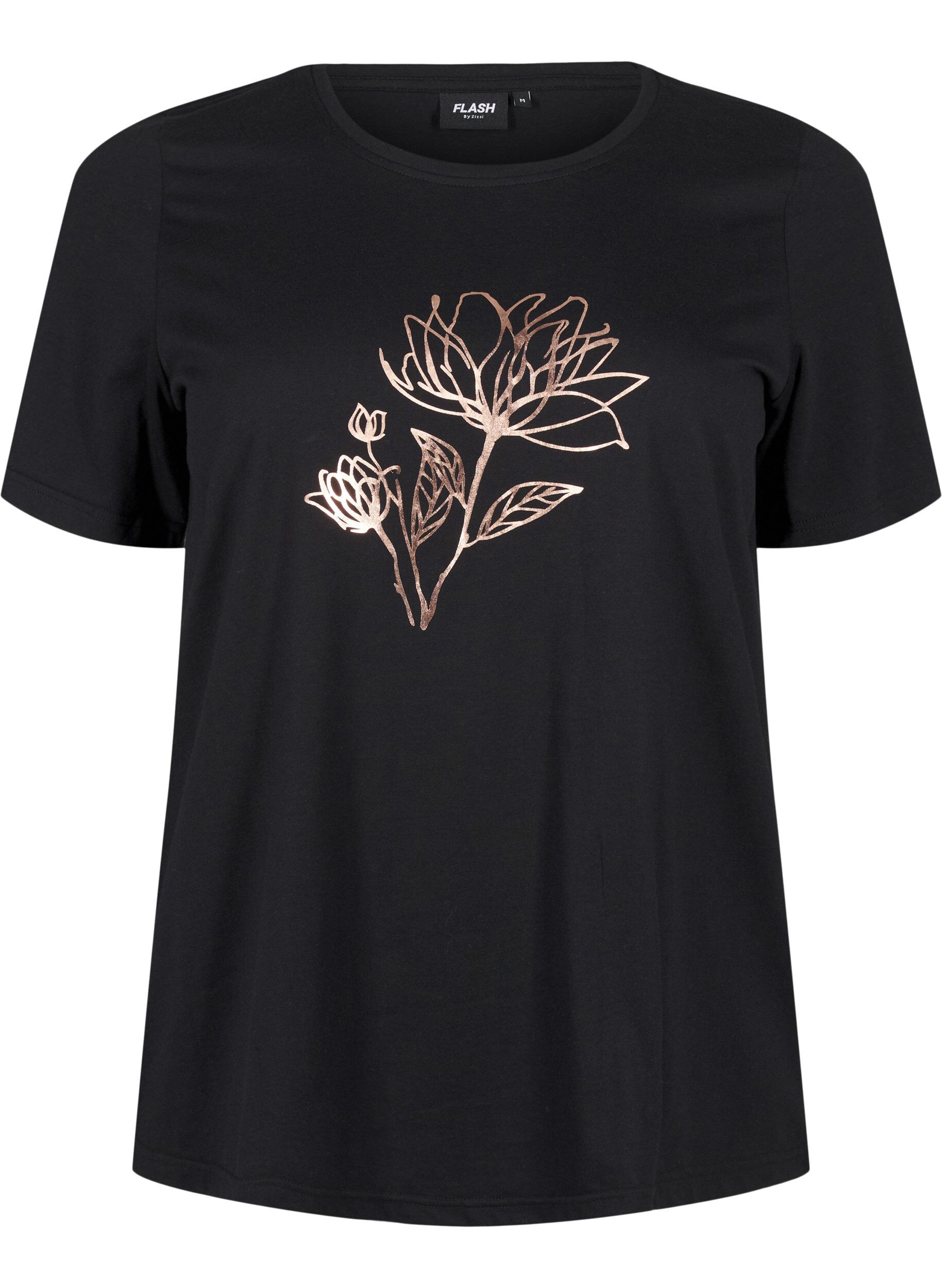 Zizzi FLASH &ndash; koszulka z motywem, Black R. Gold Flower, Packshot image number 0