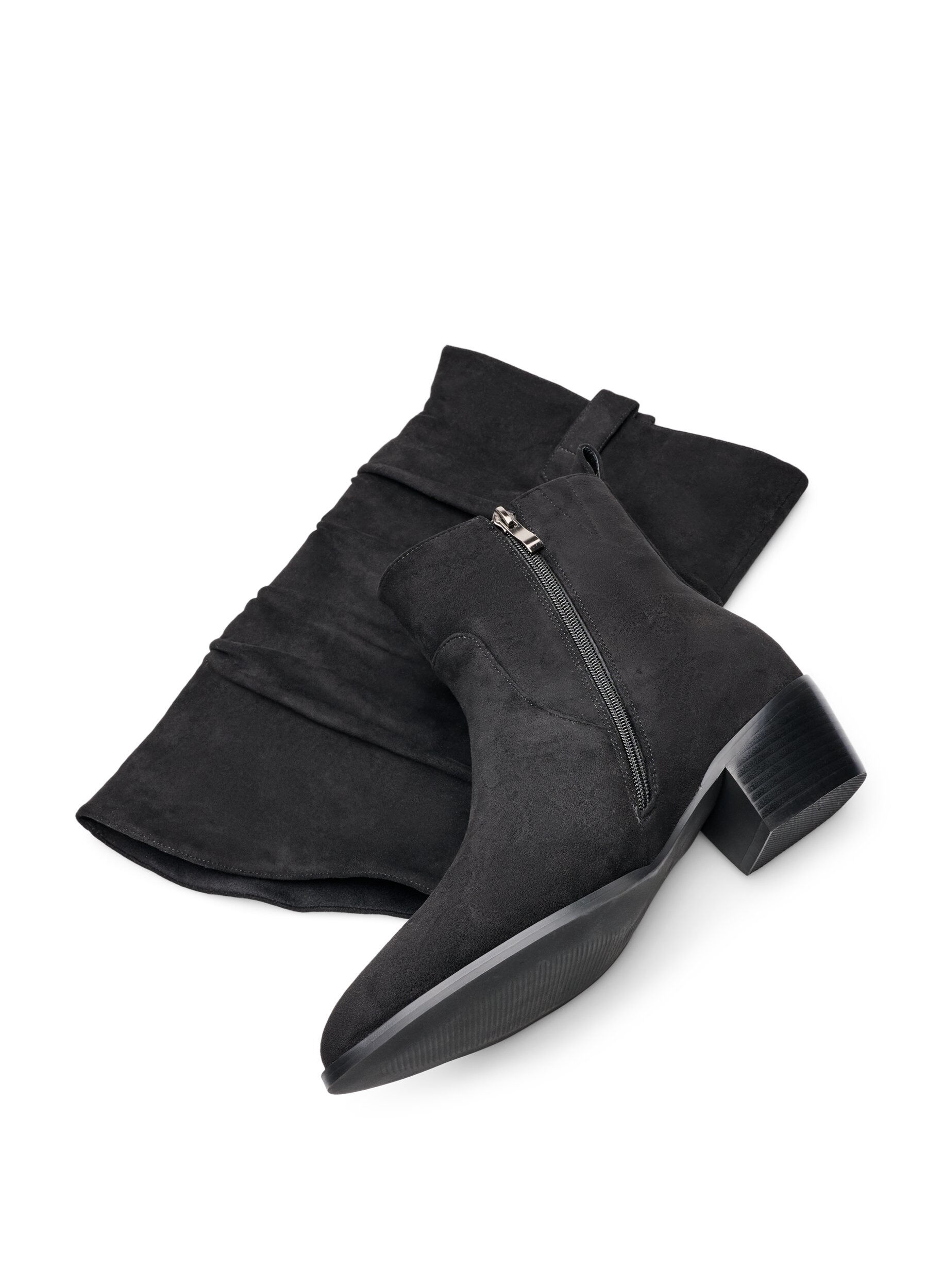 ZizziDlugie buty w stylu zamszowym z odpinanym cholewem, Czarne, Packshot image number 2