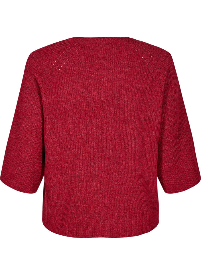 Prazkowany sweter z rekawami 3/4, Czerwony, Packshot image number 1