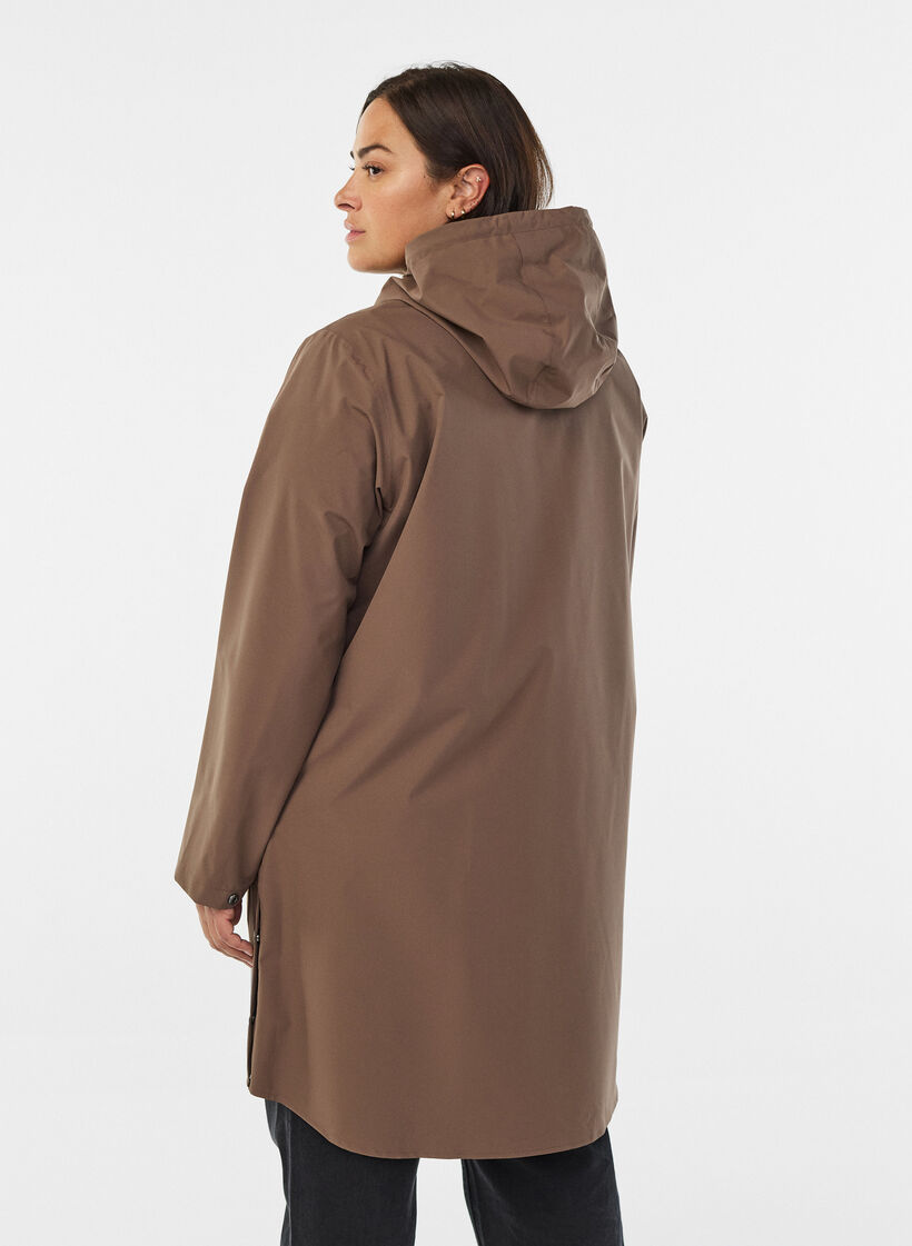 Kurtka przeciwdeszczowa z kieszeniami i kapturem, Brązowy, Model image number 2