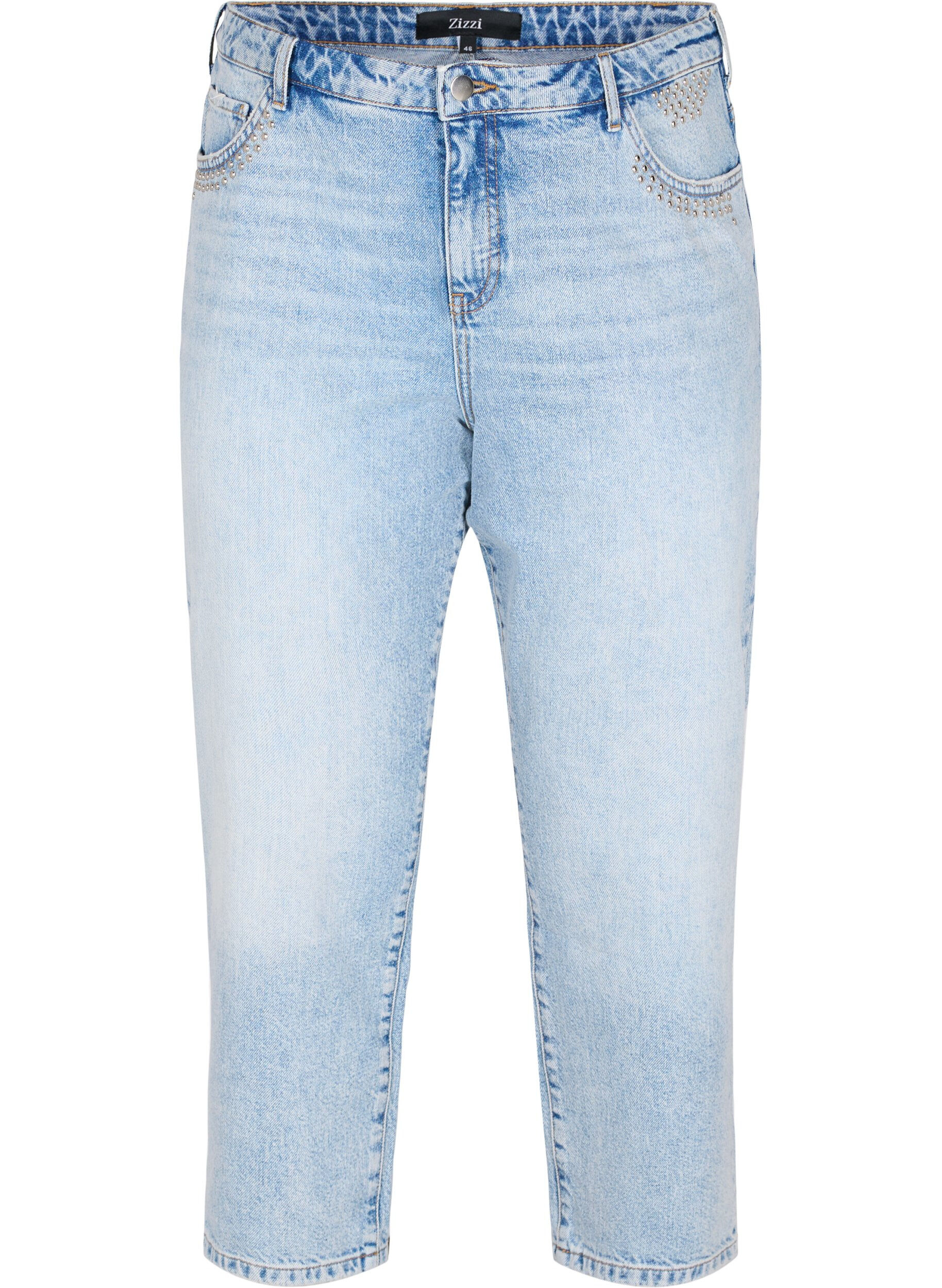 Zizzi Cropped Vera jeans with studs, Light blue denim, Packshot image number 0