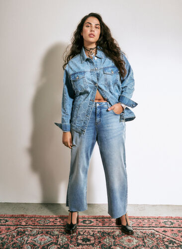 Skrócone jeansy Vera z podniszczonymi detalami, Blue Denim, Image image number 0