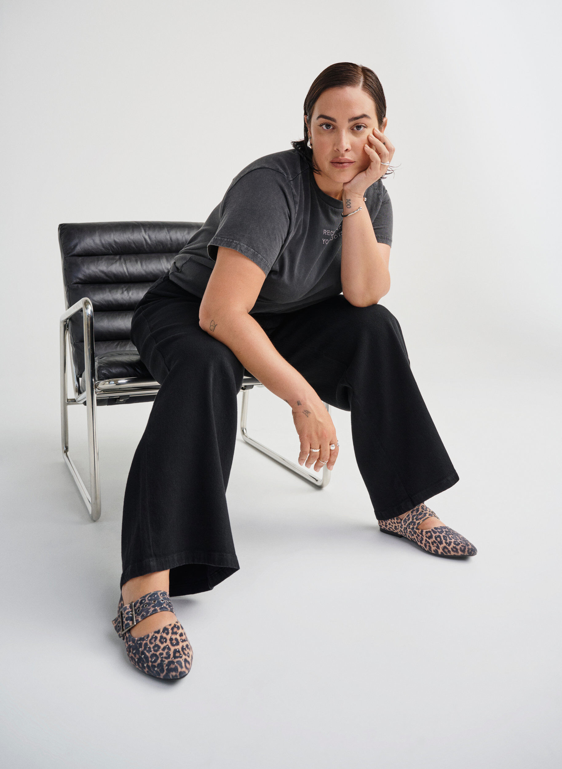 Szerokie - Baleriny w panterke z klamra i cwiekami