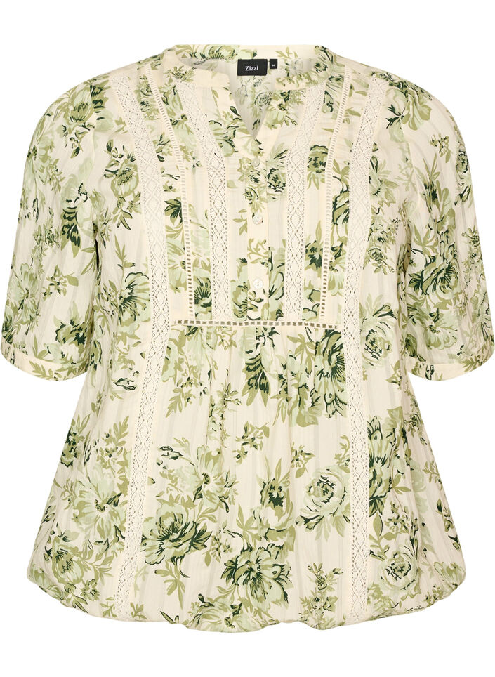 Bluzka z nadrukiem i rekawami 1/2, Zielony, Packshot image number 0
