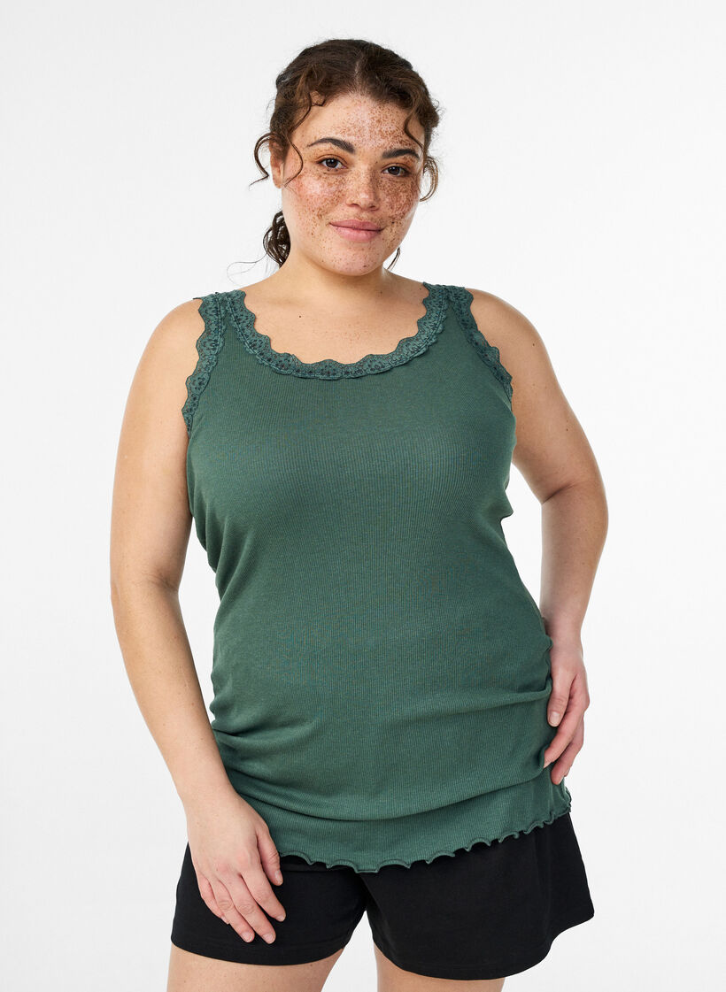 Top z koronkowym wykonczeniem, Zielony, Model image number 0