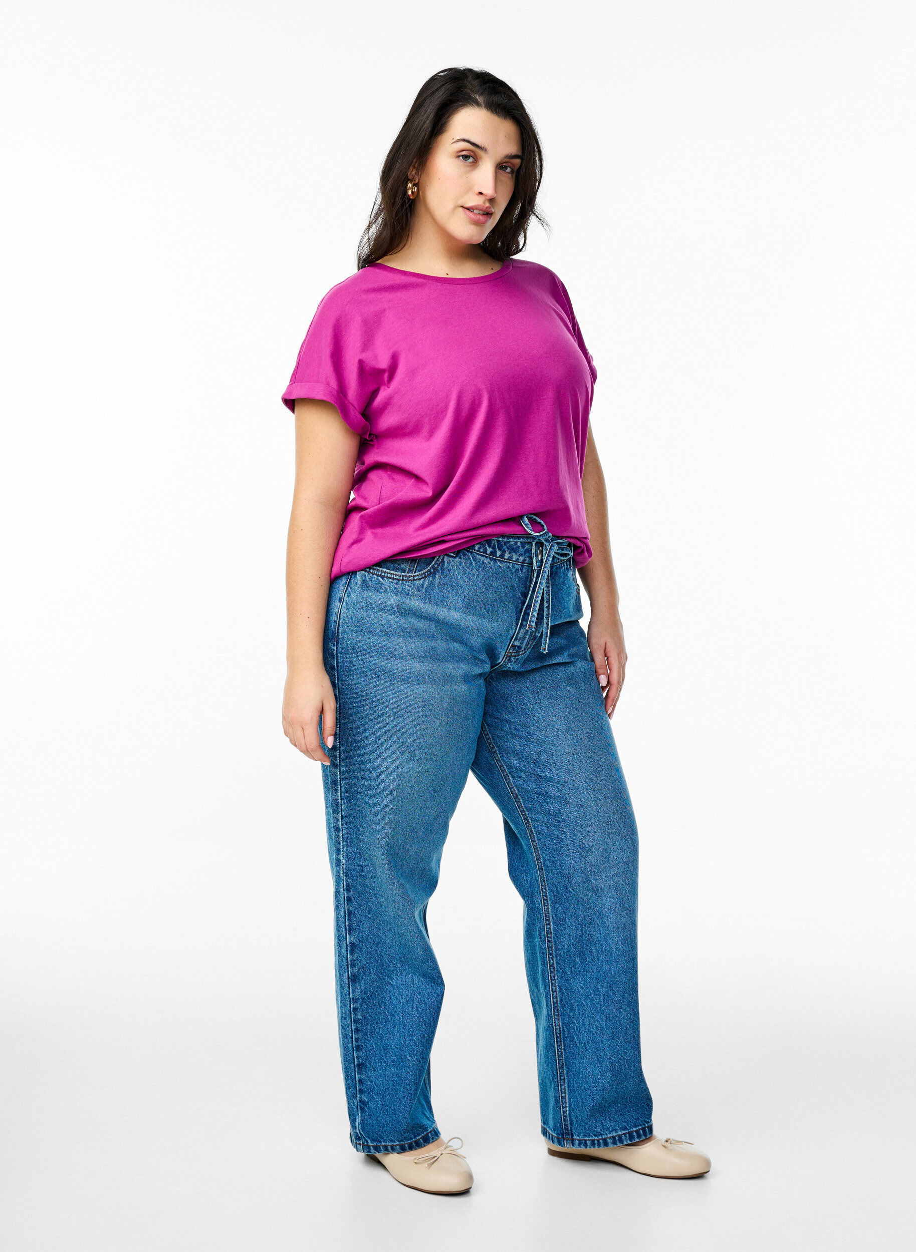 Zizzi T-shirt z kr&oacute;tkim rekawem z mieszanki bawelny, Fioletowy, Model image number 1