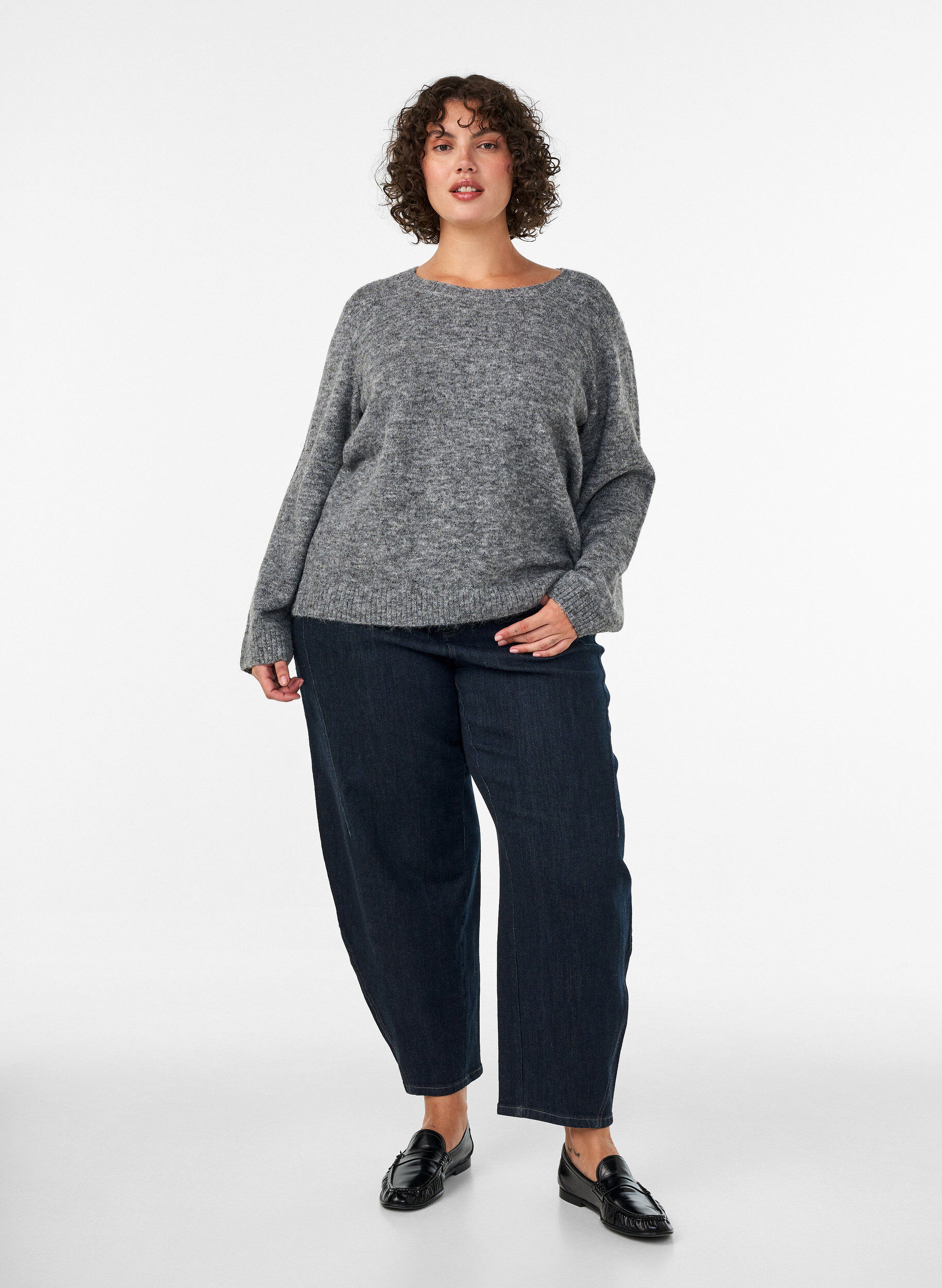 ZizziLuzny sweter z okraglym dekoltem, Szary, Model image number 1