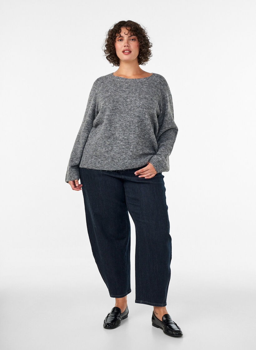Luzny sweter z okraglym dekoltem, Szary, Model image number 1