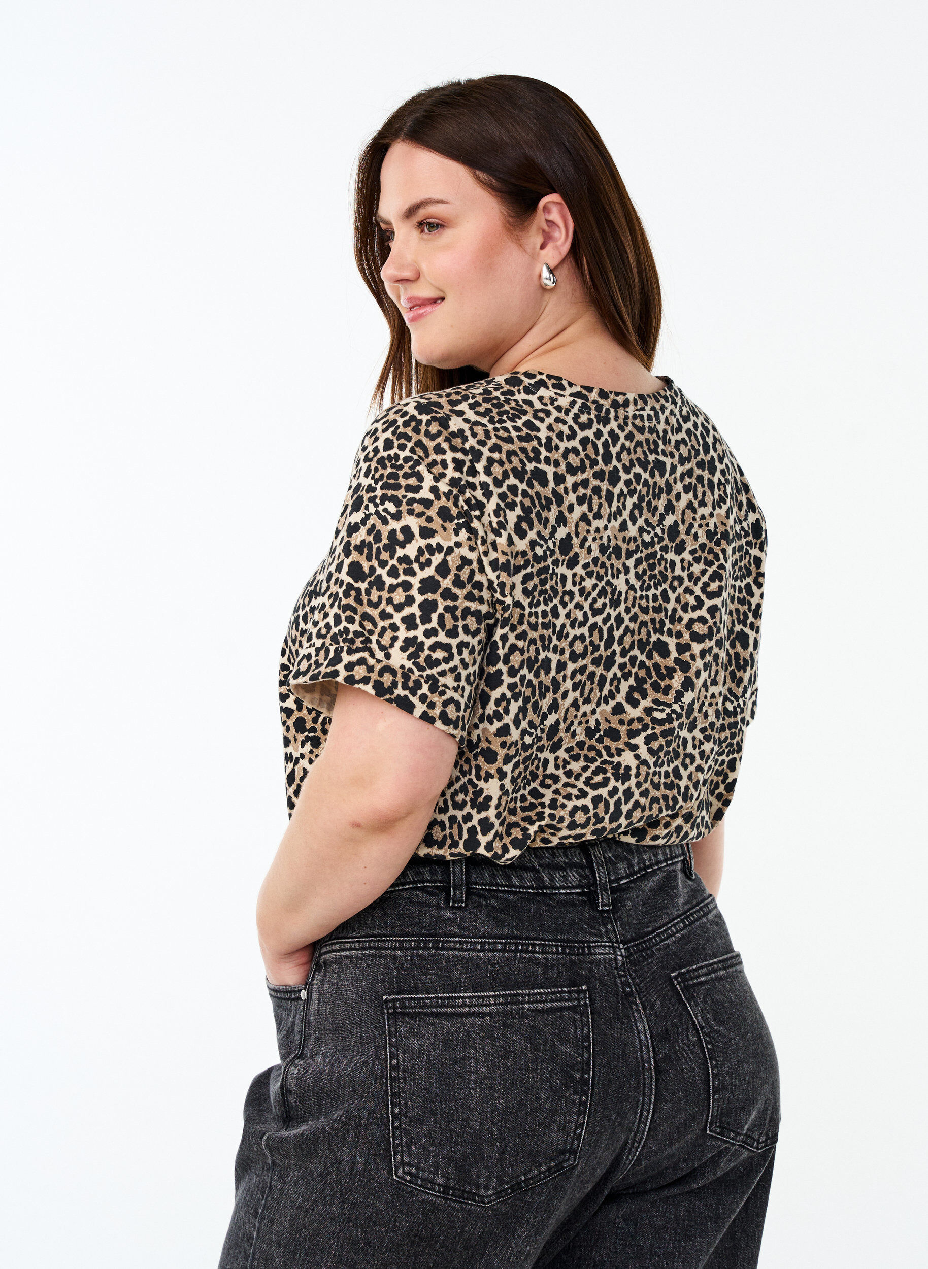 Zizzi Koszulka z okraglym dekoltem i nadrukiem na calej powierzchni, Brązowy, Model image number 2