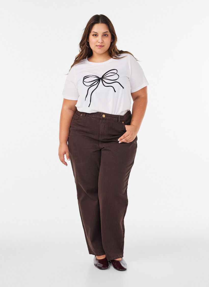 T-shirt z bawelny organicznej z ozdobnym motywem, Biały, Model image number 1