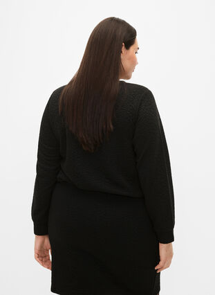 Jednokolorowa bluzka z faktura, Black, Model image number 1